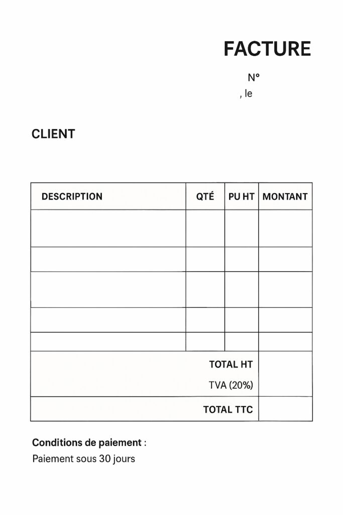 Quels éléments doivent figurer sur une facture modèle vierge?