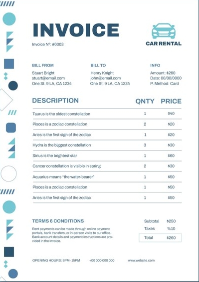 Quels éléments doivent figurer sur votre modèle de facture automobile ?