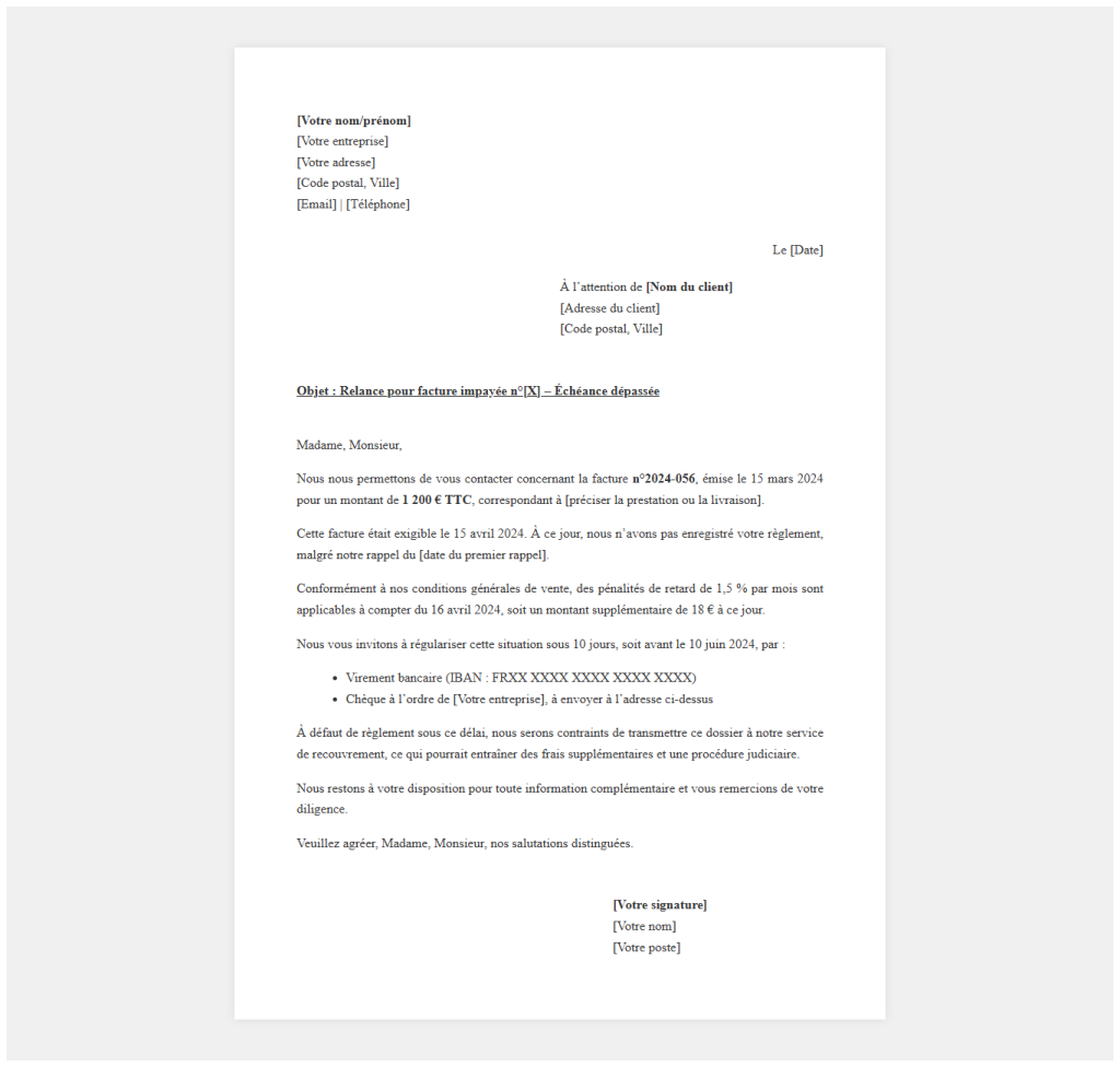 Modèle de lettre de recouvrement amiable